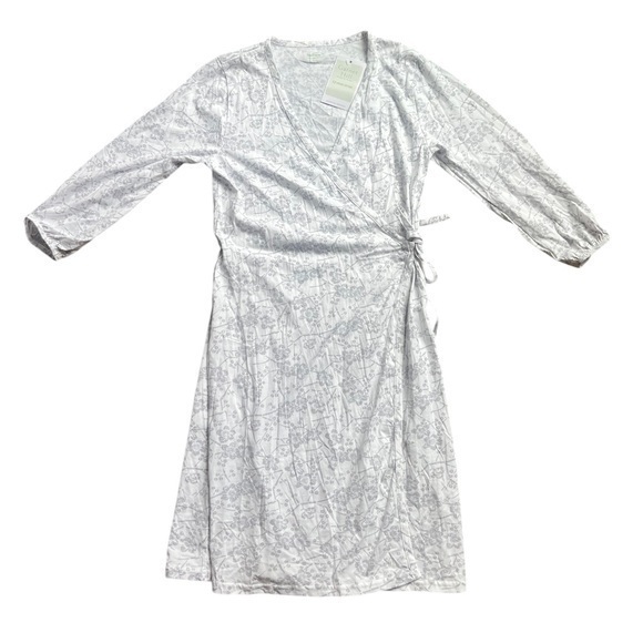 NWT Garnet Hill gray Floral Organic Cotton Mini Wrap Dress Women's Size small. - Picture 1 of 8